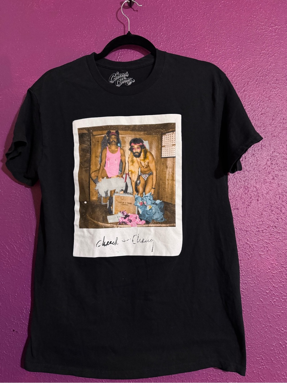 Vintage Cheech & Chong Polaroid Black Graphic Short Sleeve Tee